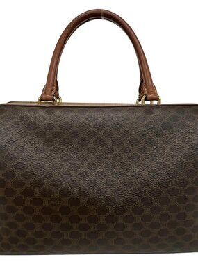 CELINE Macadam Brown Dark Brown PVC Leather Handbag